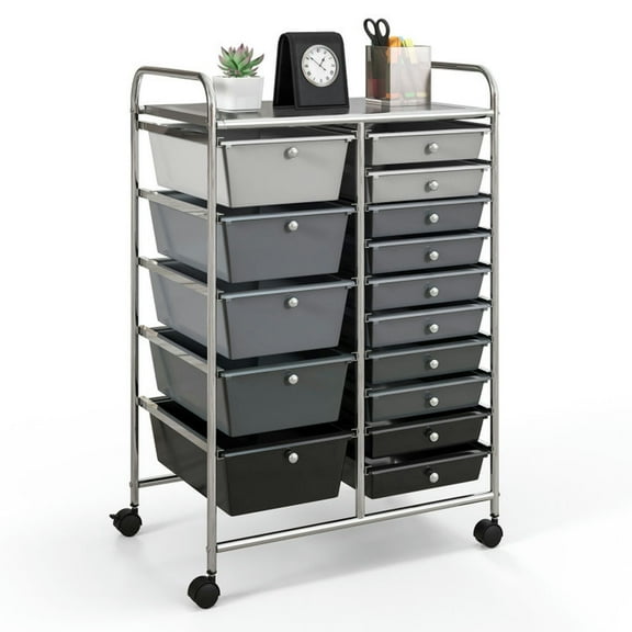 Resenkos Filing Cabinet Office Drawers, Office Storage Cabinet,15-Drawer Utility Rolling Organizer Cart Multi-Use Storage-Black & Gray