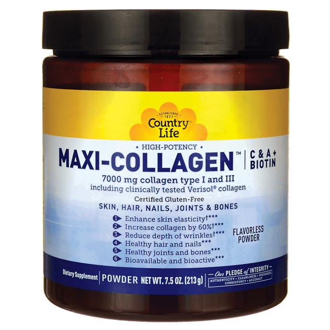 Country Life Maxi-Collagen C & A + Biotin - Flavorless 7.5 oz Pwdr