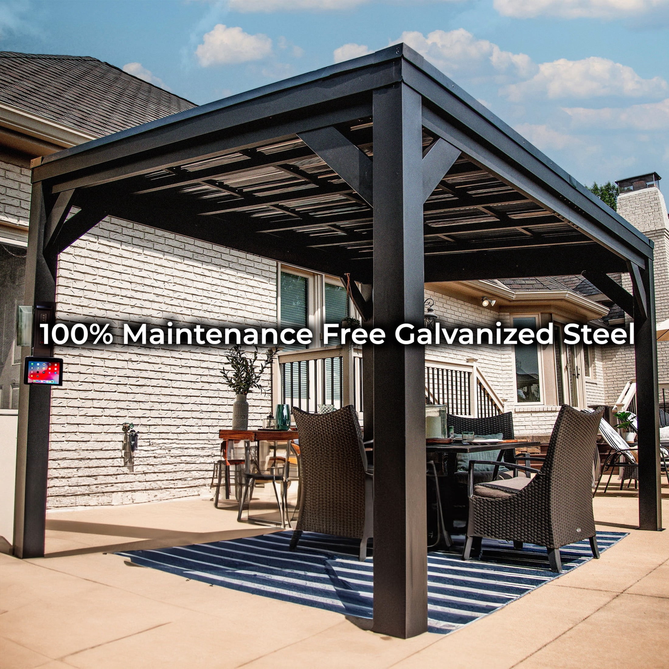 Backyard Discovery Stonebridge 12' x 9.5' Galvanized Steel Gazebo, Steel Roof, PowerPort