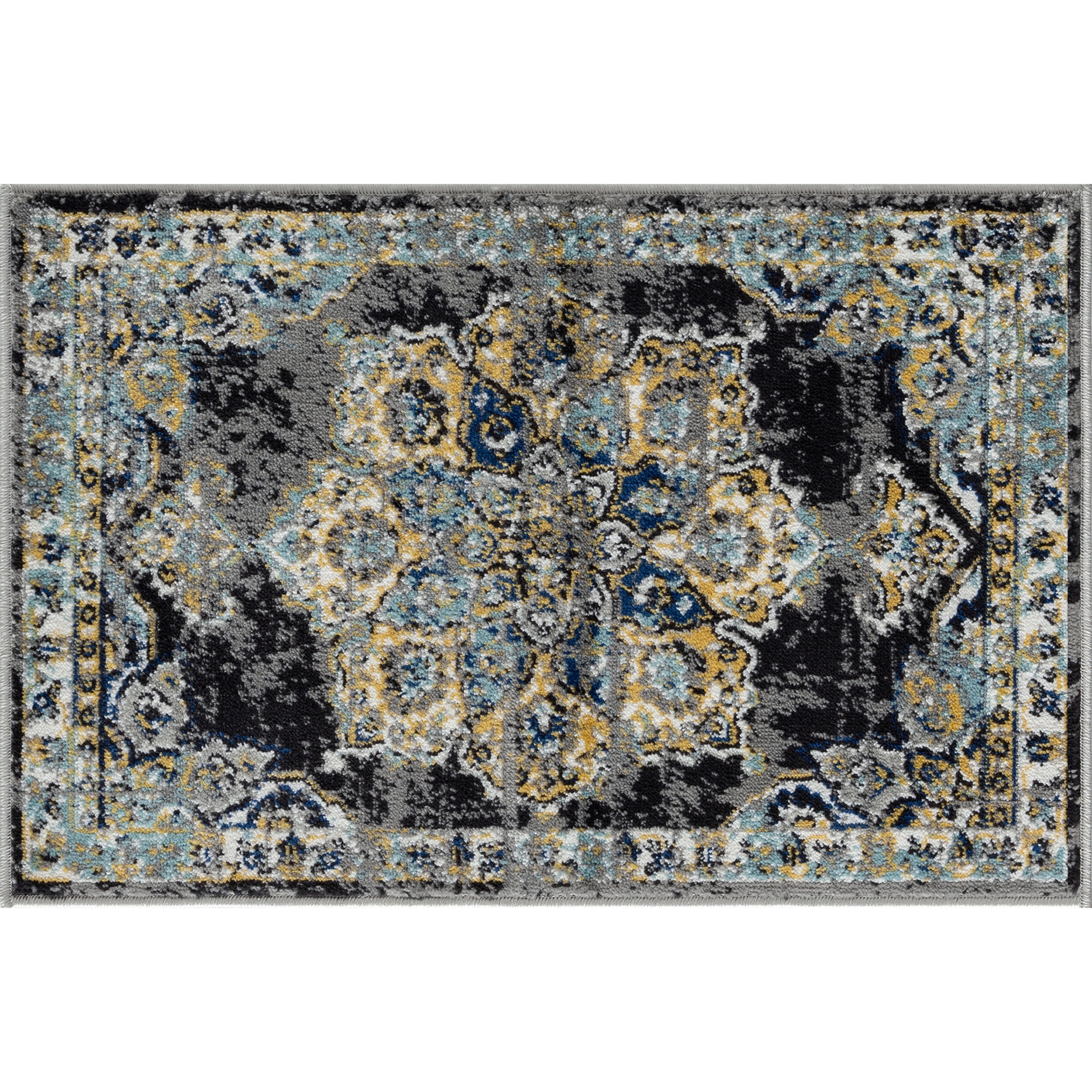 Traditional 2x3 Area Rug (2' x 3') Medallion Gray, Blue Indoor Scatter Easy to Clean