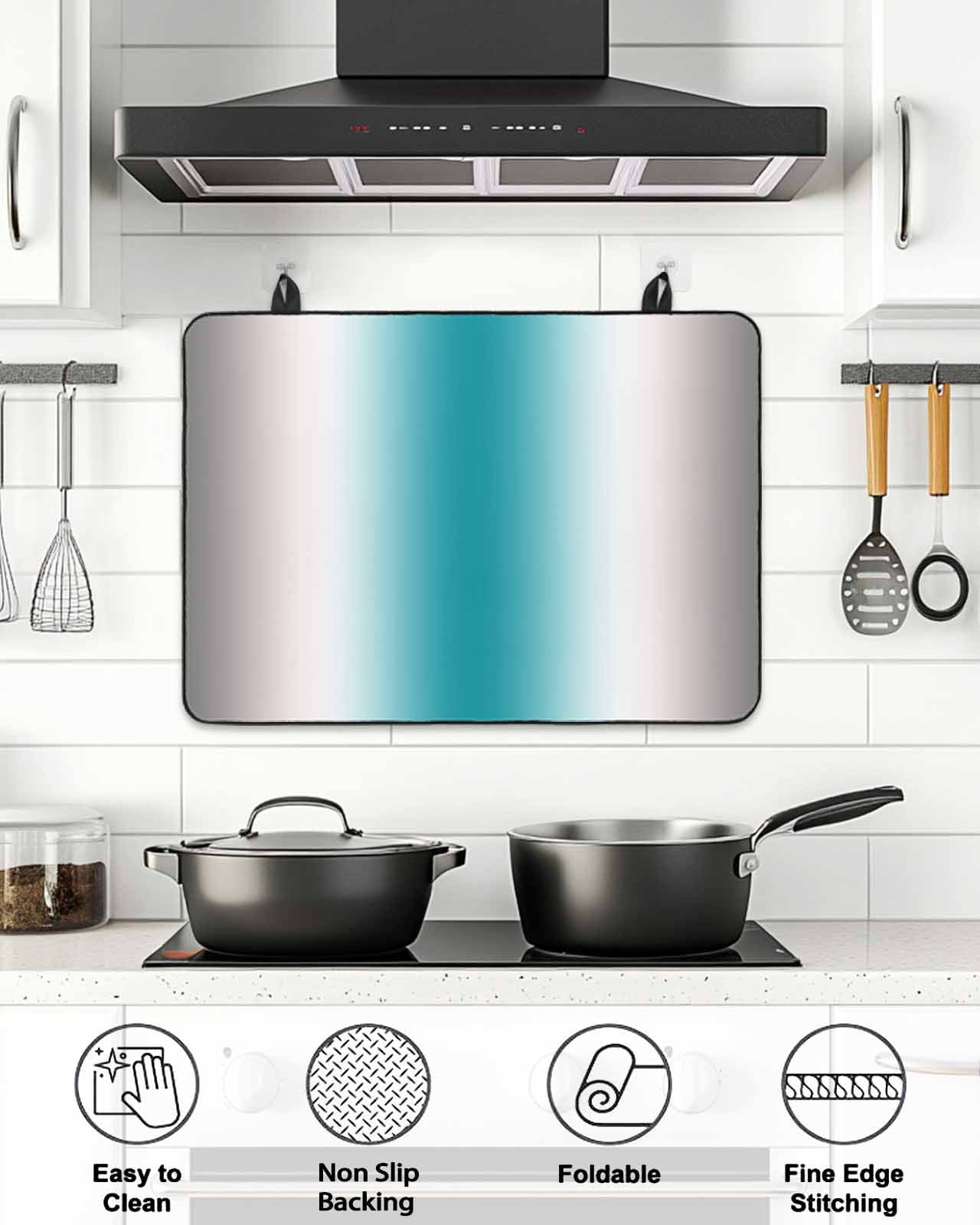 Stove Top Covers for Electric Stove, Turquoise Gray Ombre Glass Stovetop Cover Protector, Farmhouse Teal Gradient Modern Art Induction Cooktop Protector Oven Mat for Kitchen Countertop 36"x21"