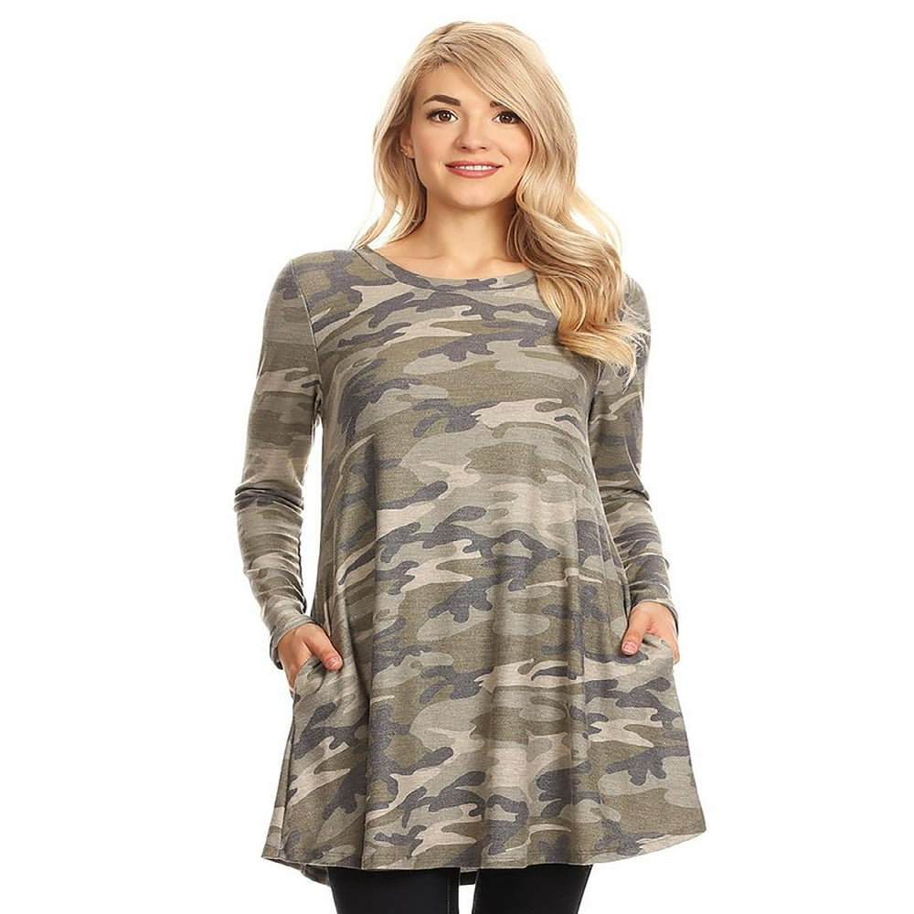 FashionJOA Women's Long Sleeve Pattern Print Casual Tunic Top with