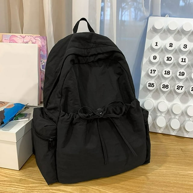 Korean Lightweight Nylon Backpack Japanese Forest Drawstring Student Solid Color Bow Backpack Sports Travel Backpack