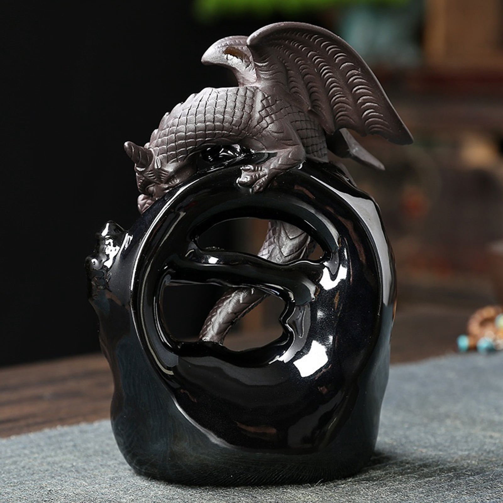 Ceramic Backflow Incense Holder, Dragon Backflow Incense Burner for Aromatherapy Ornament Home Decor