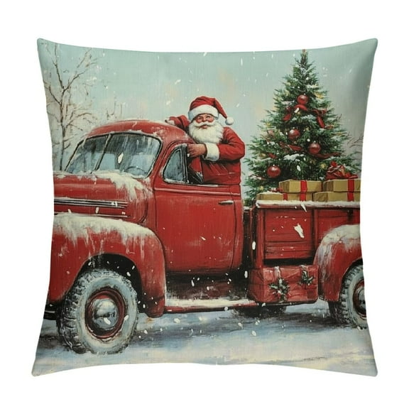 Patifu Throw Pillow Covers Vintage Christmas Red Truck Pillow Covers Christmas Decorations Throw Pillows Decorative Pillow Cases Cushion Covers for Bedroom Livingroom Sofa Farm House 22x22in