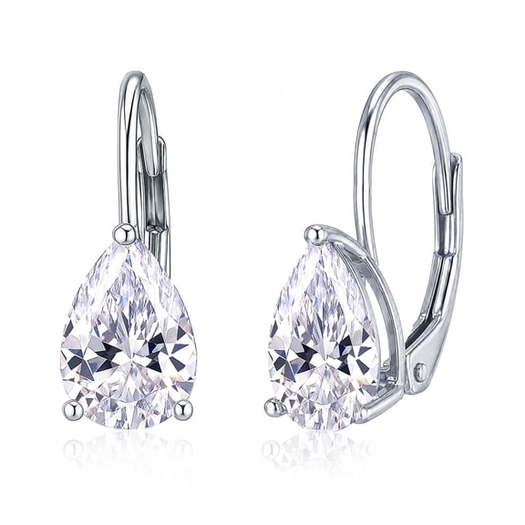 LeCalla 925 Sterling Silver Cubic Zirconia Earrings Drop Pear Cut Leverback Earrings Teardrop Solitaire CZ Earring for Women