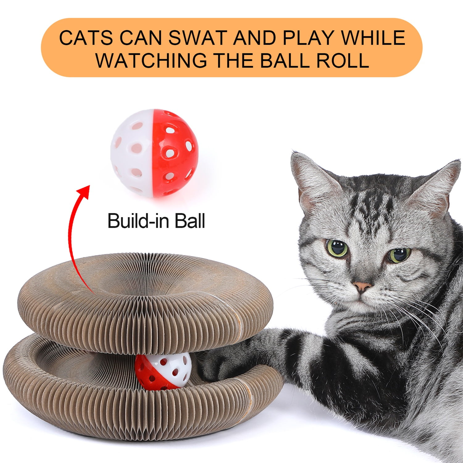 Pefilos 9" Magic Organ Cat Scratching Board, Interactive Scratch Pad with a Ball, Reversible Cat Scratcher for Grinding Claw, Retractable, Brown Pefilos 9" Magic Organ Cat Scratching Board, Interactive Scratch Pad with a Ball, Reversible Cat Scratcher for Grinding Claw, Retractable, Brown