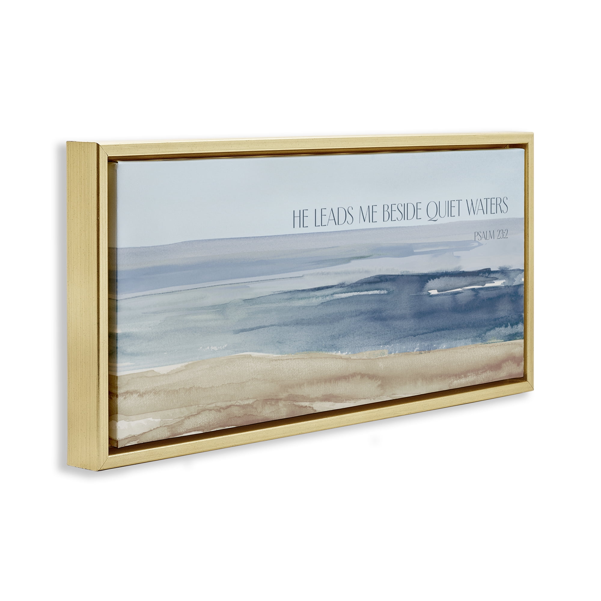 Stupell Industries He Leads Me Quiet Waters Gold Framed Floater Canvas Wall Art, design by Lanie Loreth