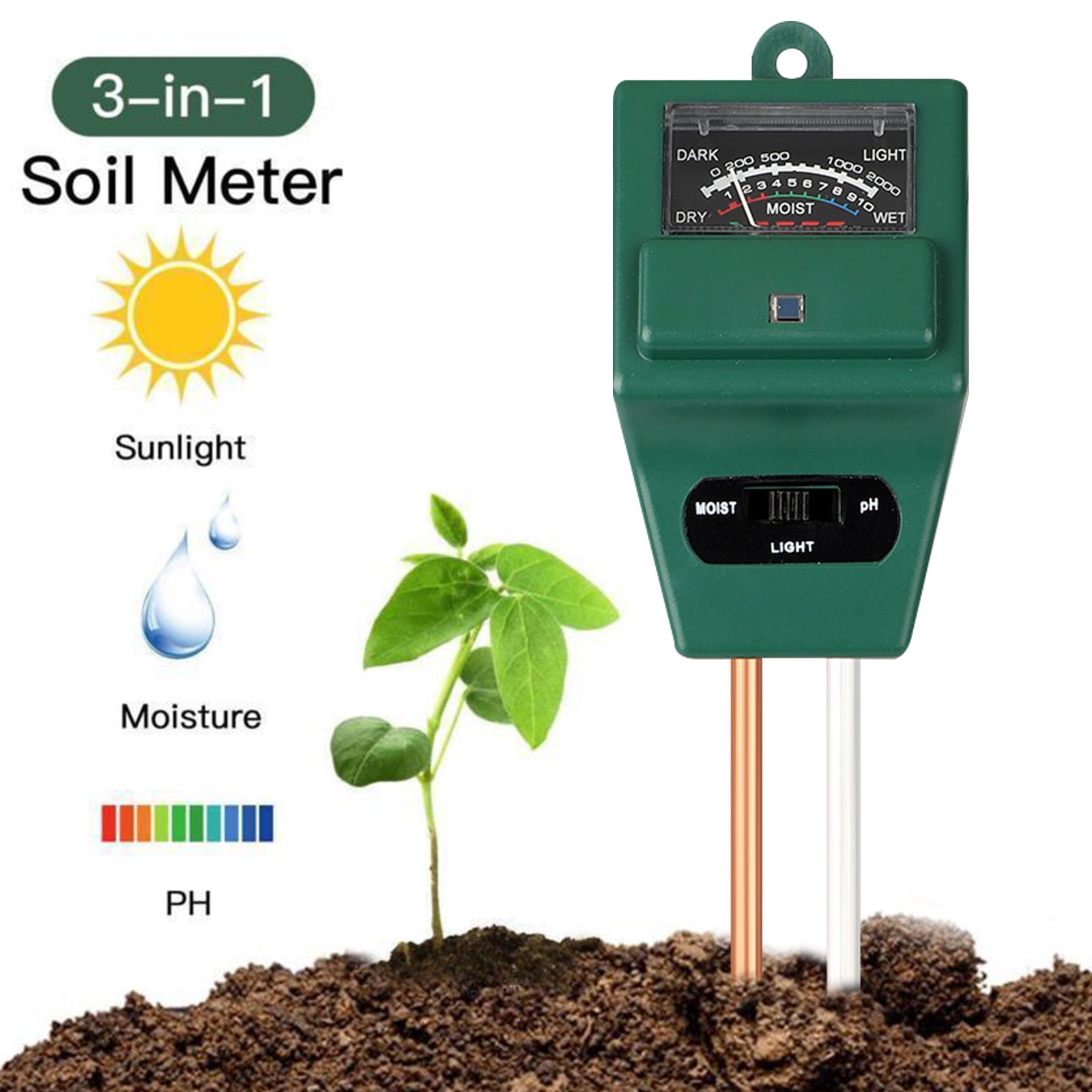 Soil PH Meter, TSV Soil Moisture Meter, 3-in-1 Soil Test Kit for PH/  Moisture/ Light Digital Soil Tester for Indoor/Outdoor Plant Care