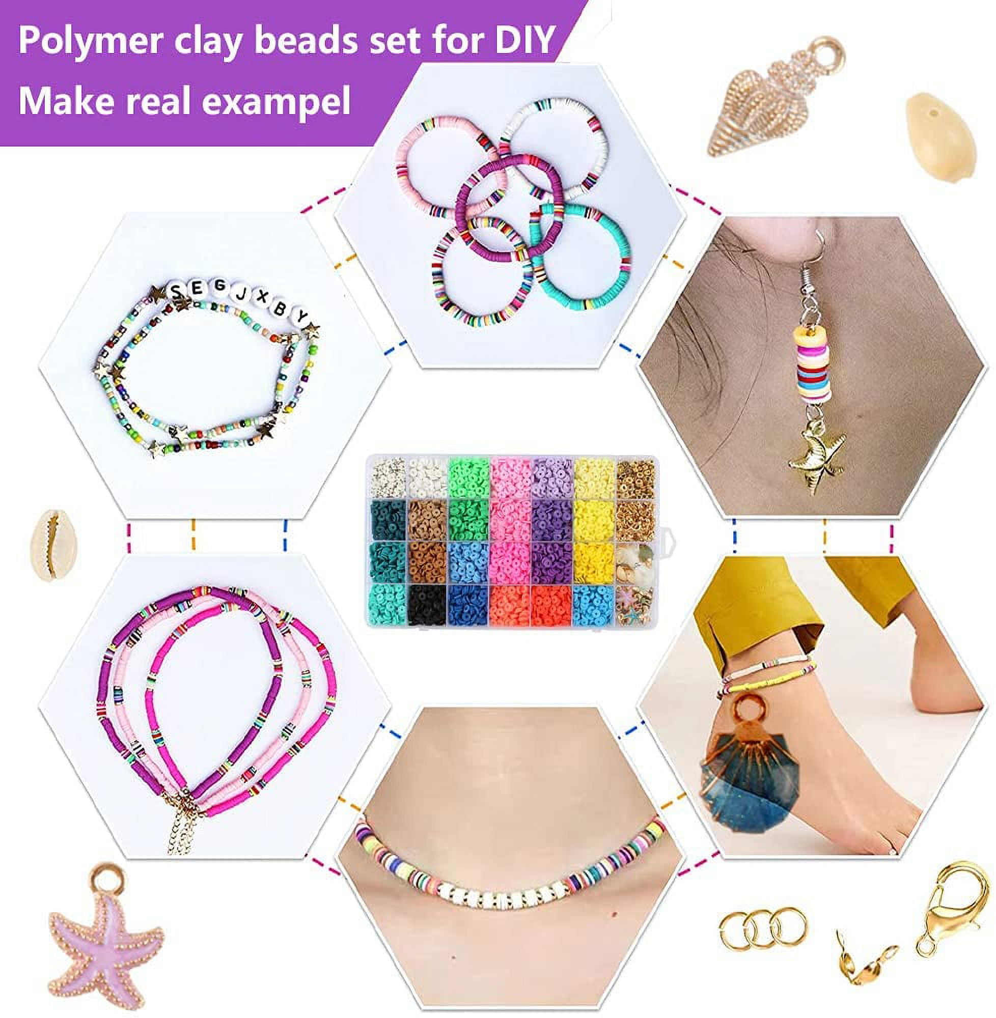 LanYing 3500 Pcs Clay Beads Kit Polymer Clay Beads Refill 6mm Flat Clay  Beads with Elastic Strings Scissors for Jewellery Bracelets Necklace Making  10 Colors