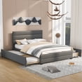 thumbnail image 2 of EUROCO Queen Size Upholstery Platform Bed with Storage Trundle and Two Drawers, Gray, 2 of 21