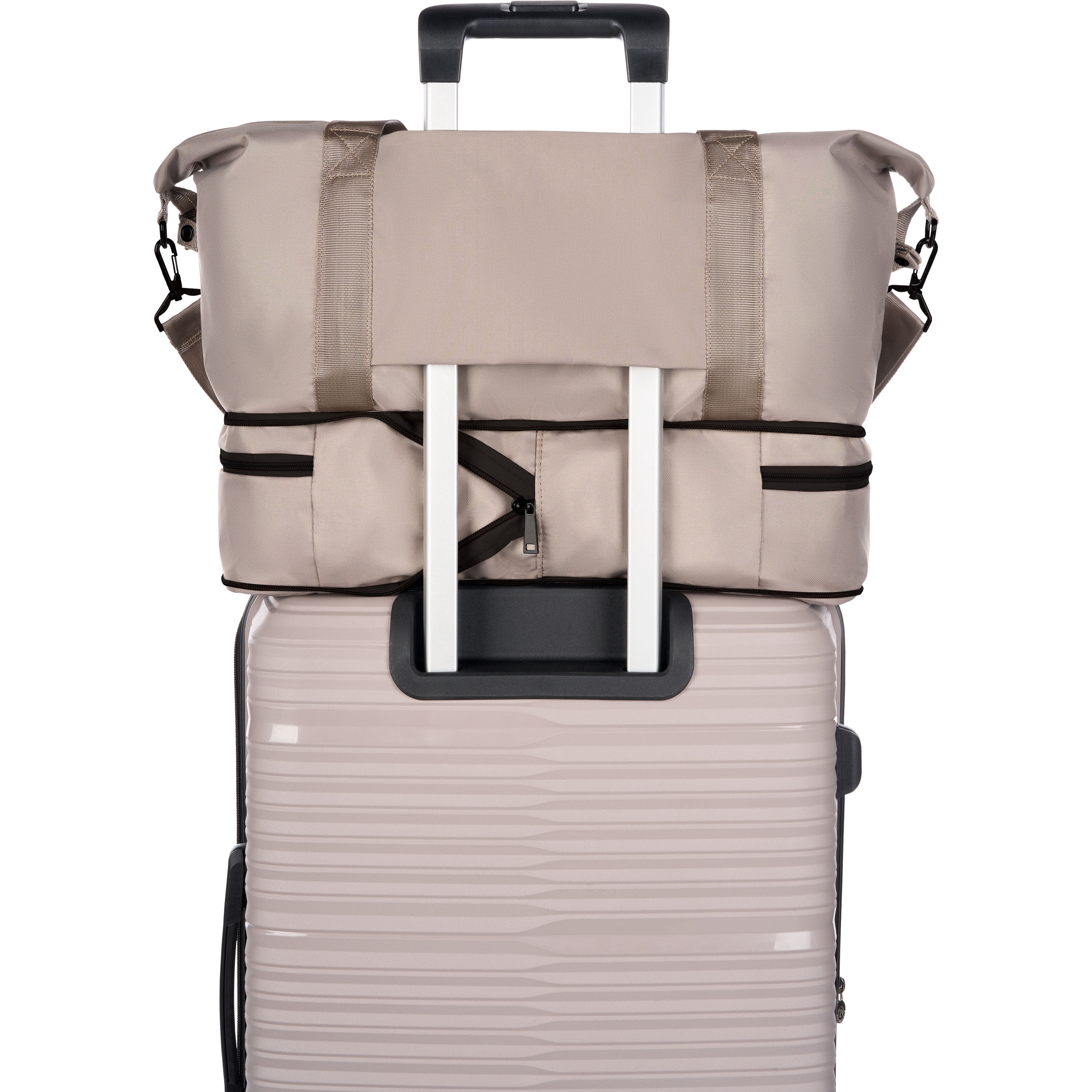Protege 3-Piece Hardside Travel Set with Carry On + Medium Checked Spinner Luggage & Weekender Duffel, Taupe Splash