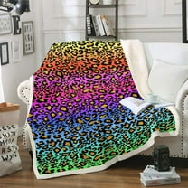 Women Leopard Print Plush Blanket Chic Rainbow Cheetah Print Fleece Throw Blanket for Sofa Couch Daughter Luxury Colorful Decor Sherpa Blanket Wild Animal Theme Fuzzy Blanket Throw 50"x60"