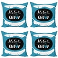 thumbnail image 1 of Saying Throw Pillow Cushion Case Pack of 4, Comic Cartoon Style Relax and Enjoy Text in Between Feathers Silhouette, Modern Accent Double-Sided Print, 4 Sizes, Pale Blue Black White, by Ambesonne, 1 of 2
