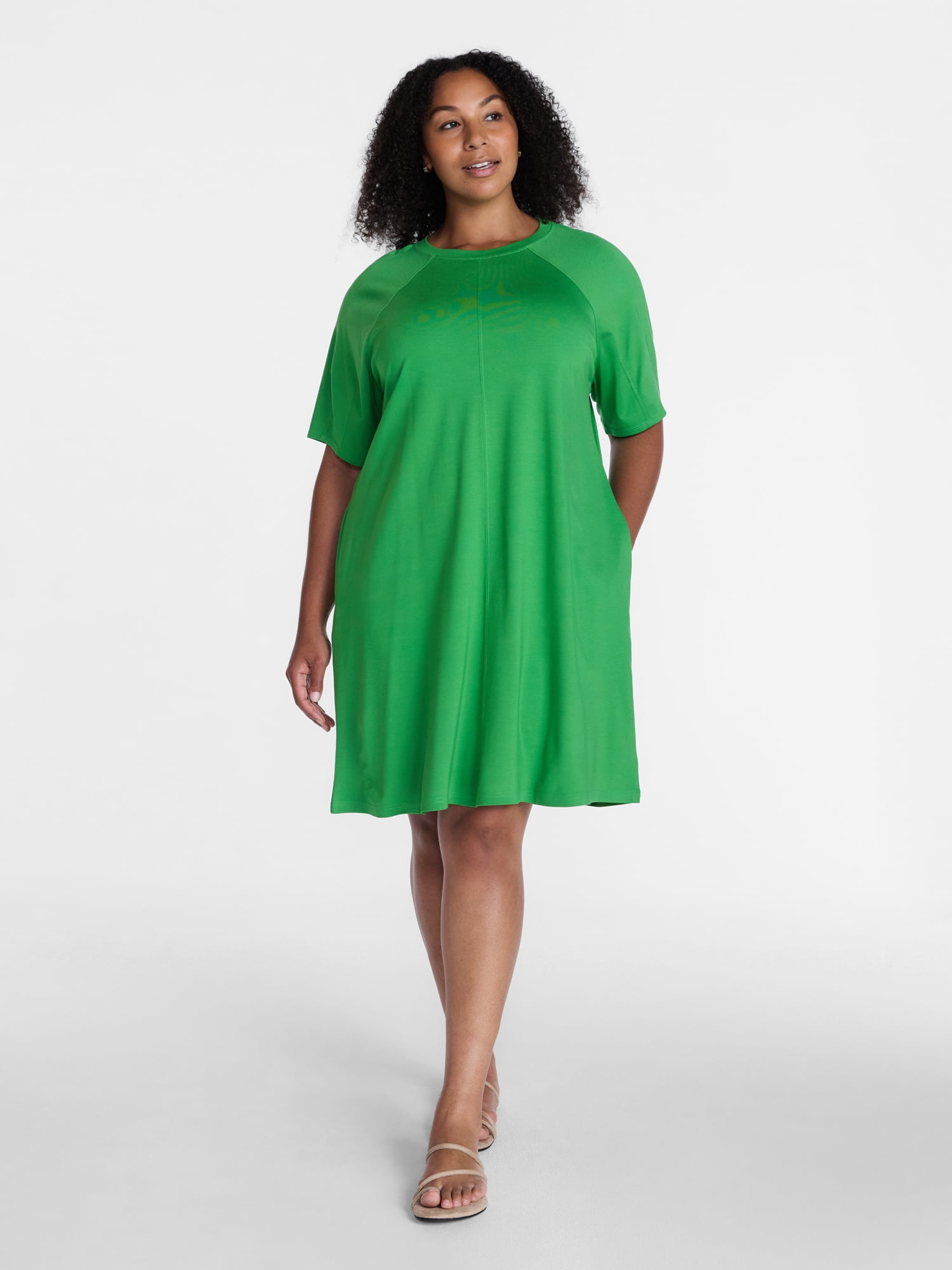 Time and Tru Women's Seamed Mini Dress with Short Sleeves, Sizes XS-XXXL
