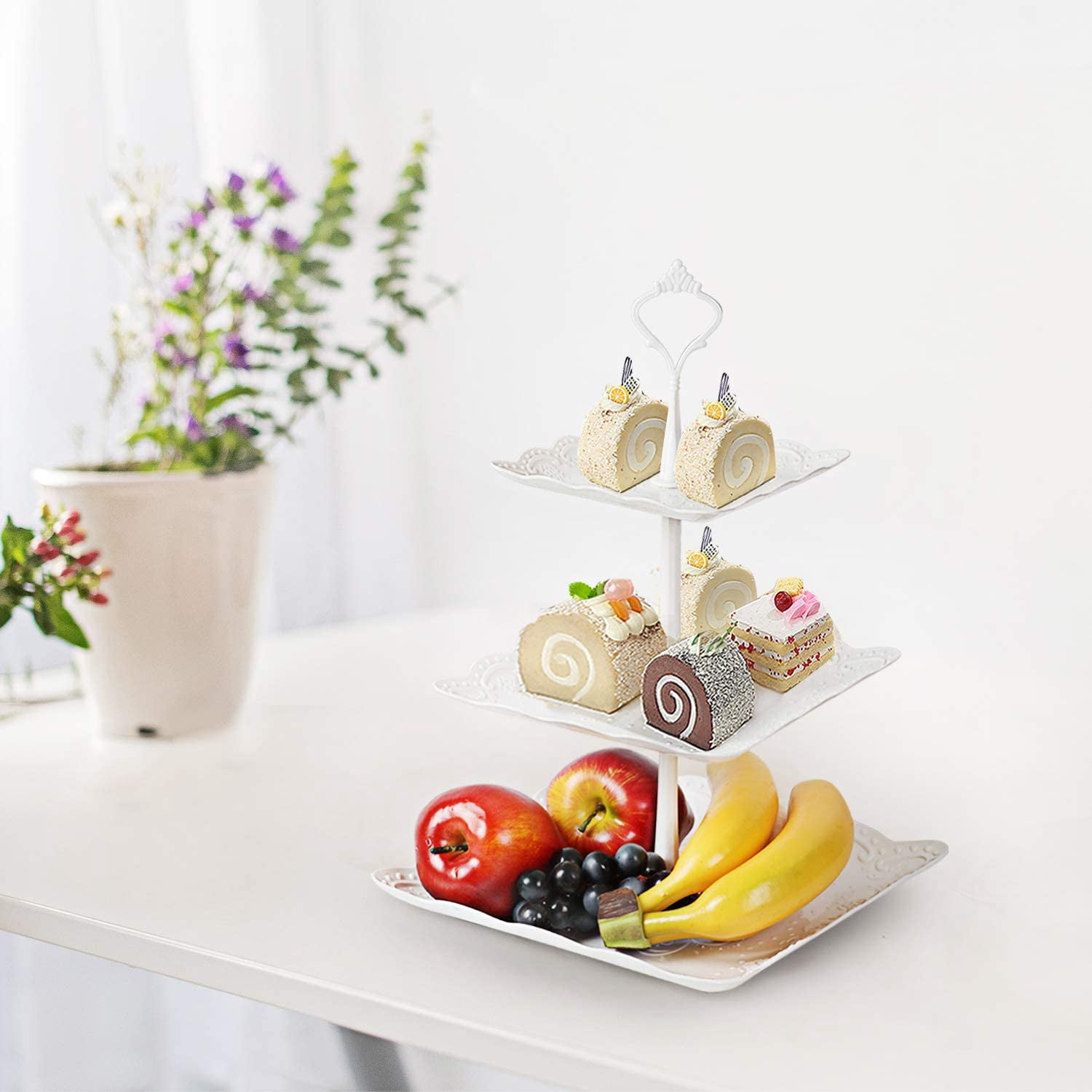 LIANTRAL 3-Tier Cake Stand, 2 Set Cupcake Stand Holder Plastic Dessert Stand Serving White