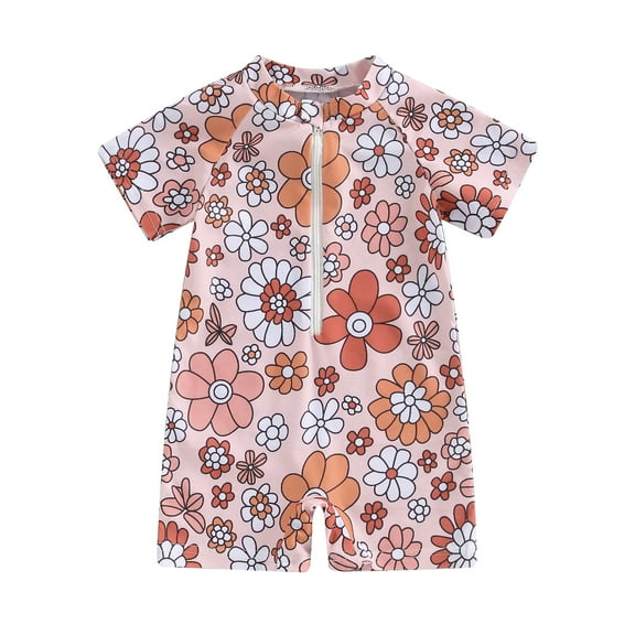 Musuos Baby Girl One-pieces Swimwear 6M 12M 18M 24M 3Y Summer Floral Print Short Sleeves Swimsuits for Toddler Bathing Suits Beachwear
