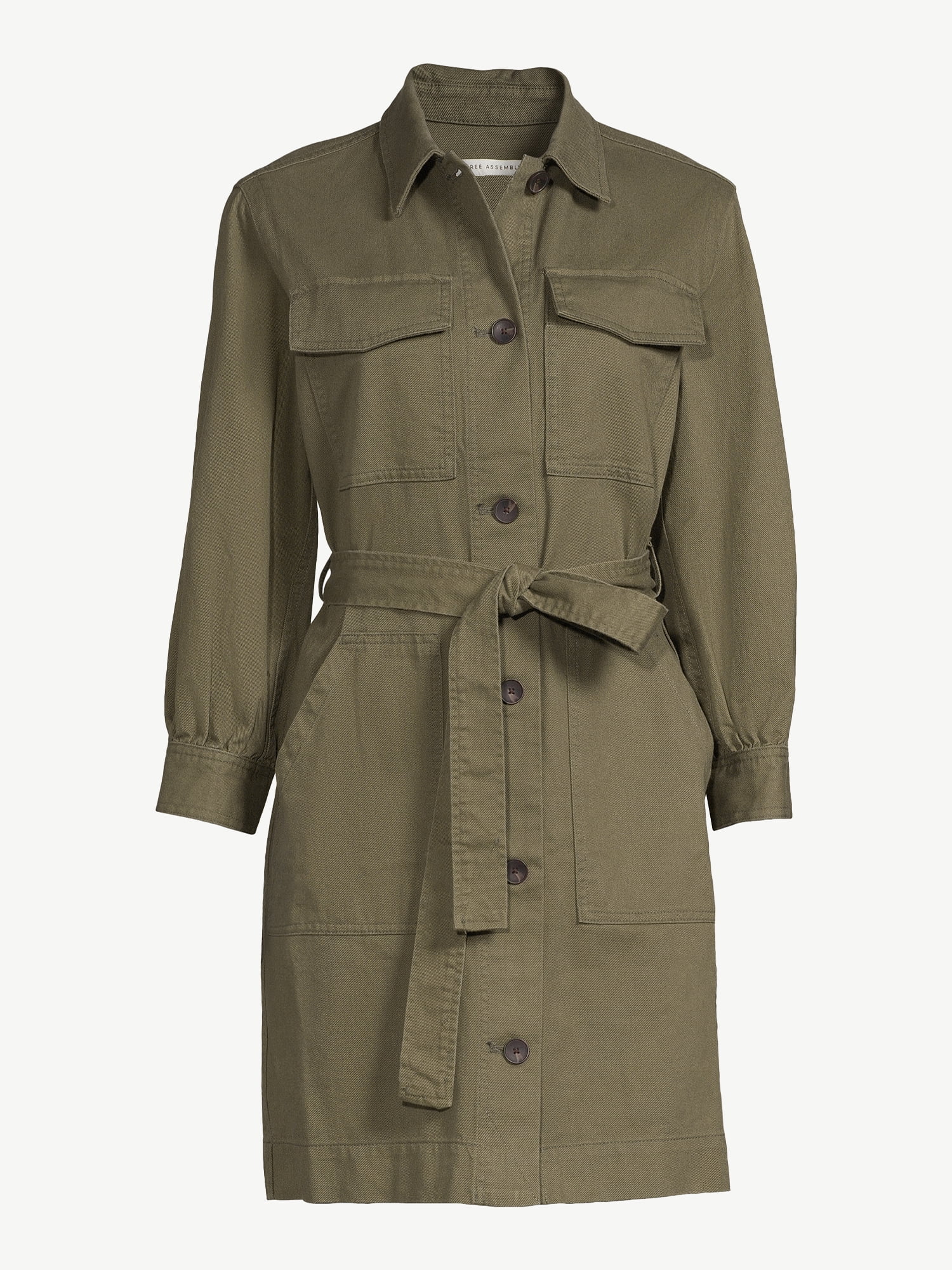 Free Assembly Women's Belted Utility Mini Dress with Long Sleeves, Sizes XS-XXL