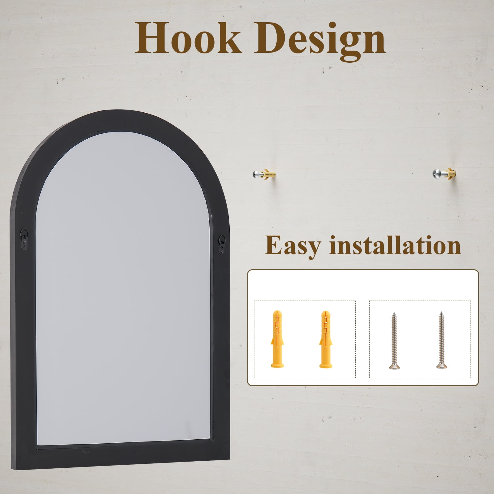 Easy4Home 36"x24" Arched Bathroom Mirror with Wooden Frame Decorative Wall Mounted Mirror, Black