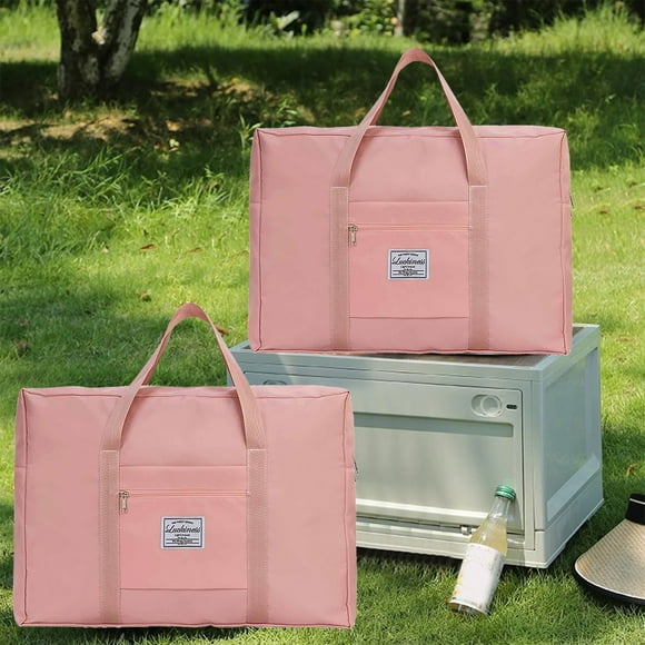 Bolsa de viaje plegable tipo duffel para mujeres y niñas | Equipaje de mano tipo tote para uso personal | Bolsa deportiva para gimnasio, pernoctar y fin de semana | Tela resistente al agua | Rosa