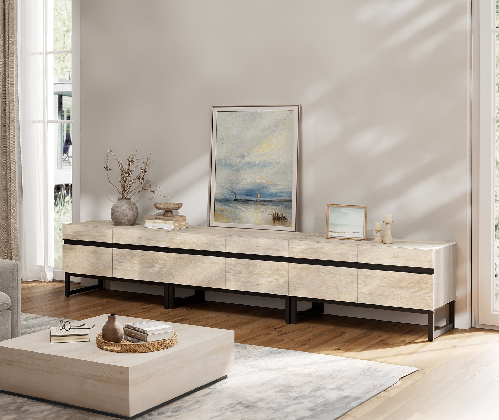 Modern TV Stand for TVs up to 110 inch, 3 in 1 Entertainment Center TV Console with Storage Cabinets and Metal Base,Media Console for Living Room