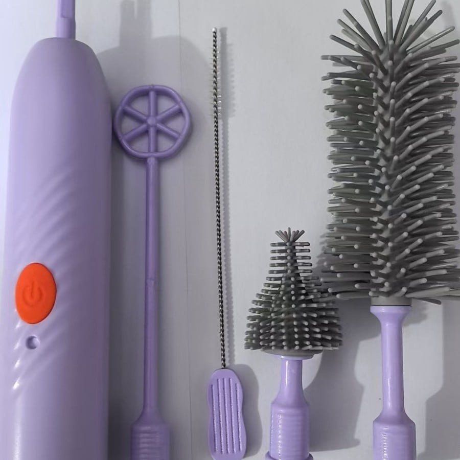 Cleaning Brush Electric Bottle Brush Waterproof 360 Degree Rotating Long Handled Silicone Straw Pacifier Cleaning Brush Set