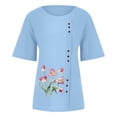 thumbnail image 4 of up to 60% off Gifts Usmixi Shirts for Women Plus Size Casual Button Down Breathable Cotton Linen Tops Summer Trendy Flowers Print Short Sleeve Crewneck Ladies Blouses Blue XXL, 4 of 5