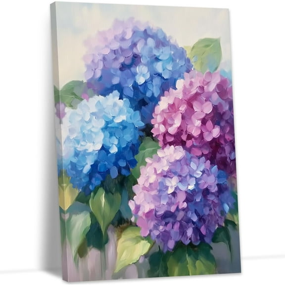 JANS.NO1 Blue Hydrangea Wall Decor Flowers Canvas Wall Art Rustic Floral Pictures Painting for Bathroom Bedroom Decor