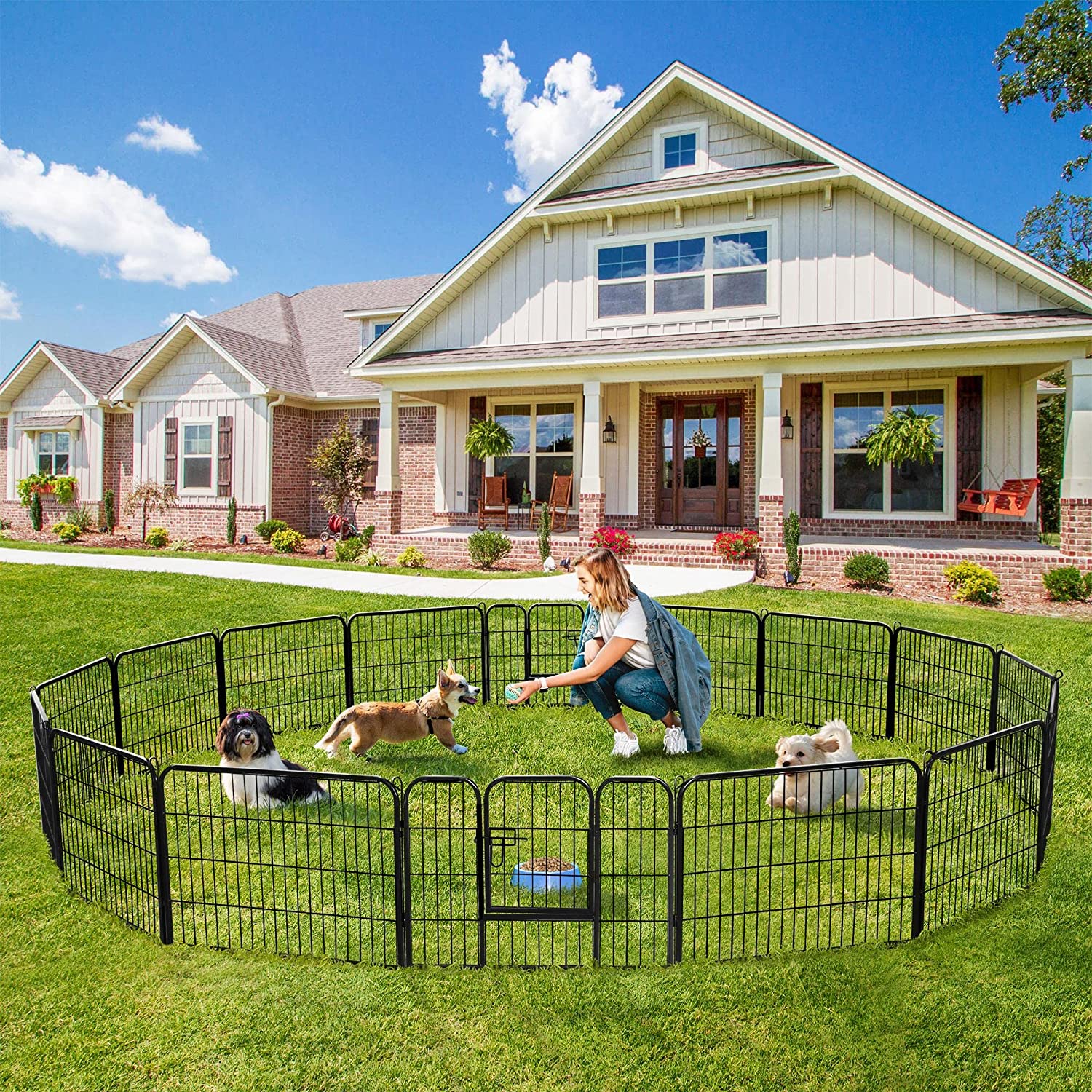 JFTER Decorative Garden Fence - 24in x 5.3ft Rustproof Folding Fencing Landscape Patio Flower Bed Animal Barrier Border for Dog Outdoor Fences Black
