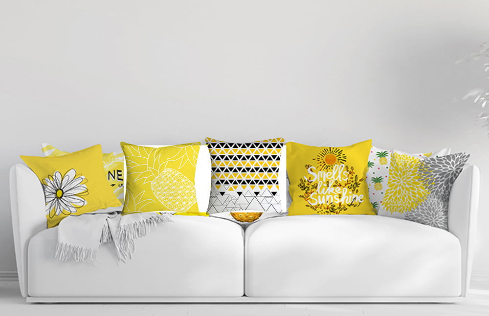 16x16" Indian Pineapple Printed 6 Pcs Cushion Covers Hand Block Square Pillows 