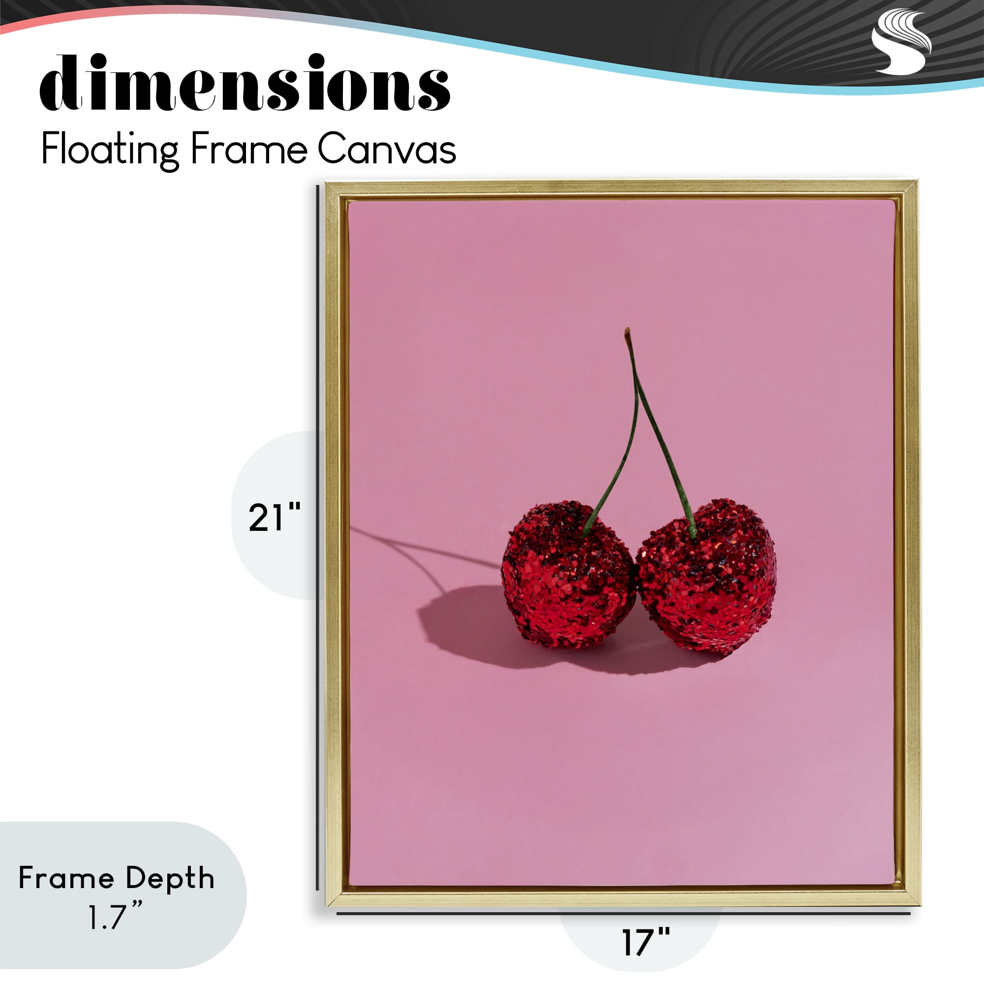 Stupell Industries Glitter Encrusted Cherries Gold Framed Floater Canvas Wall Art, design by LISH Creative