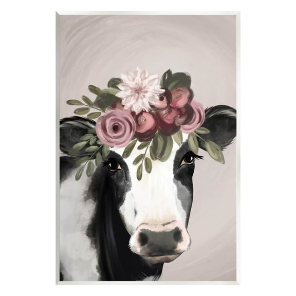 Floral Farm Cow Pink Blooms Animals & Insects Graphic Art Unframed Art Print Wall Art