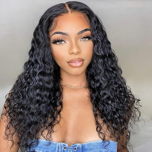 13x6 Bob Wig Water Wave Bob Wigs Human Hair 13x6 Lace Frontal Wigs 200% Density Curly Bob Wig Human Hair Pre Plucked Deep Wave Wig for Black Women Natural Black 8Inch