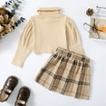 thumbnail image 4 of 3T Toddler Baby Girls Clothes Baby Girls Outfits 3-4T Baby Girls Long Sleeve Highneck Sweater Top Plaid Skirt 2PCS Set Apricot, 4 of 7