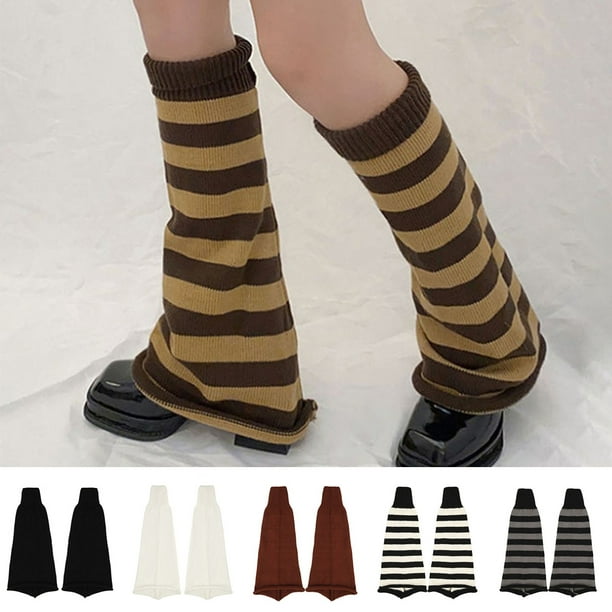 DGROEE 1 Pair Women Girl Flared Leg Warmers Striped Knit Socks Over