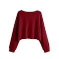 thumbnail image 6 of Cropped Sweater Zaewscy Women V Neck Waffle Knit Cropped Pullover Sweater Casual Long Sleeve Loose Fit Fall Winter Top Red M, 6 of 9