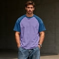thumbnail image 3 of Dresfit Golf Shirts Mens Crewneck Baseball Shirts Patchwork Short Sleeve Raglan Denim Shirt Summer 2026 Big and Tall Relaxed Fit Cotton Vintage T Shirts Light Purple L, 3 of 6