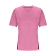 thumbnail image 4 of Amzcrzy Plus Size Tops for Women Trendy V Neck Short Sleeve Womens Tops Comfortable Loose Fit Side Split Basic Tee Shirts Versatile Casual Solid Color Summer Tops XL, 4 of 7