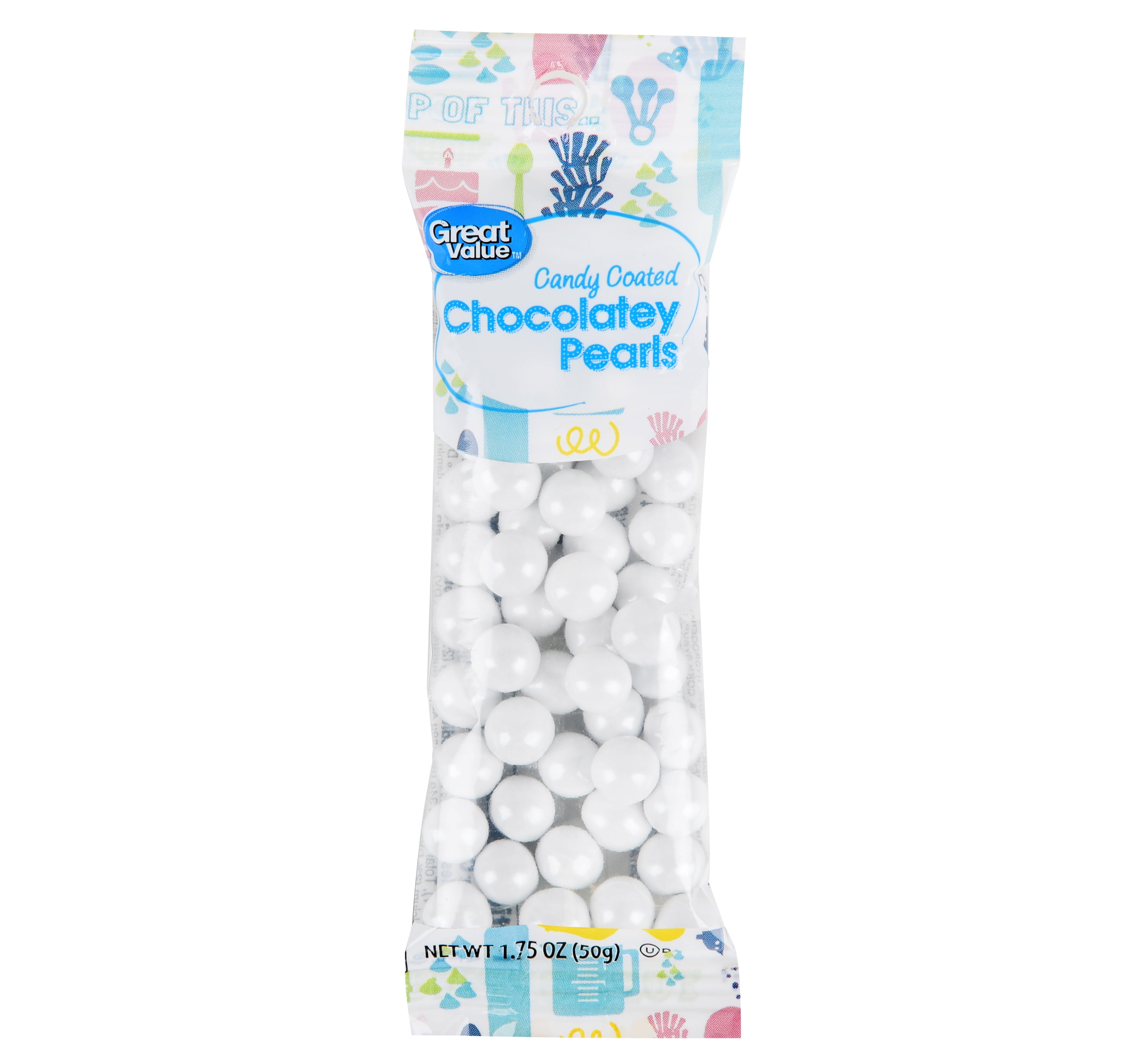 Great Value Candy Coated Chocolatey Pearls, White, 1.75 oz