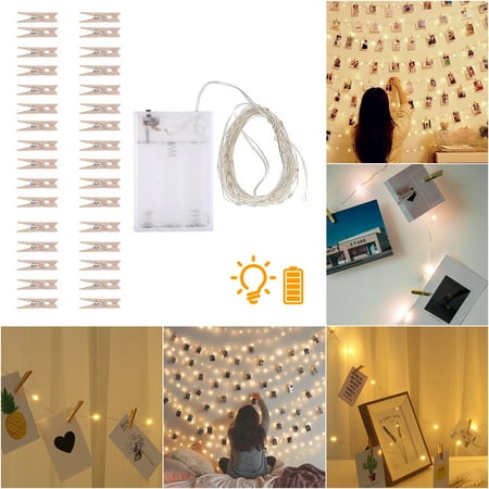 

Household wood copper wire photo clip string lights decoration