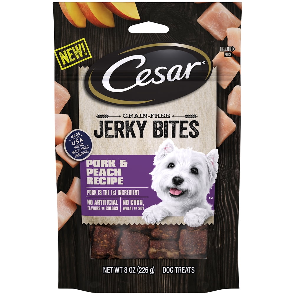 Cesar Jerky Bites Grain Free Dog Treats Pork & Peach Recipe, 8 oz
