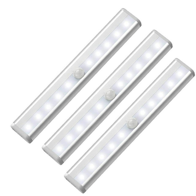 3 Pcs Lampe de Garde-Robe Sans Fil Lumière Blanche Rayée 10 Perles Lampe LED Intérieure Lampe de Garde-Robe à Induction Lumière et Détection de Mouvement Lampe de Garde-Robe à Piles Aspiration Magnétique