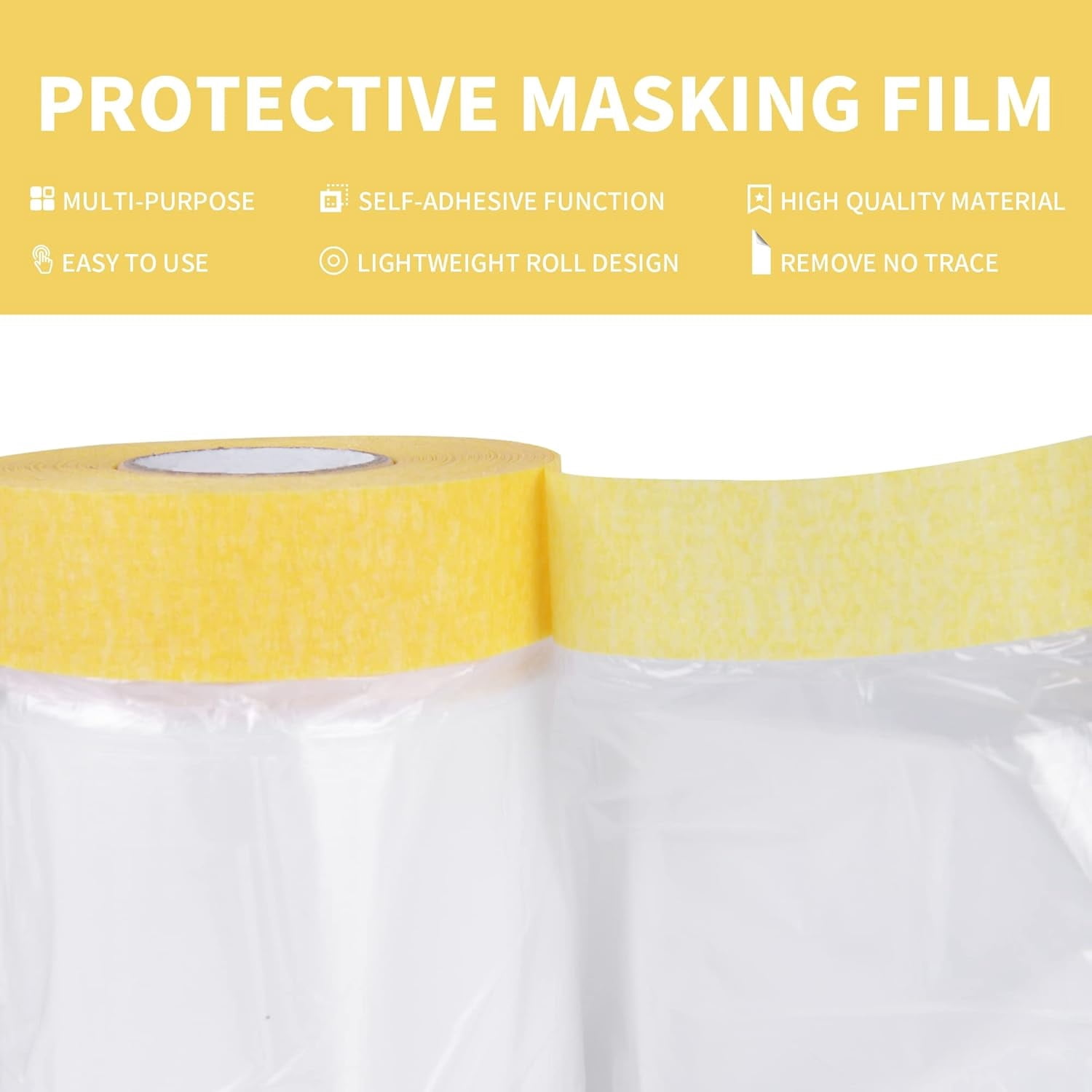 Pre-Taped Masking Film, Tape and Drape, Plastic Sheeting Roll, Automotive Painters Masking Tape Film, Plastic Sheeting Cover for Appliance and Furniture, 9feet X 90feet, 2600mmx 27m,3Rolls