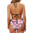 thumbnail image 6 of Chririnla Women's Halter Neck Two Piece Bikini Set Pink Top with Hibiscus Floral Bottoms, Tie Side & Back, Sexy Quick Dry Swimwear for Beach Vacation, 6 of 9