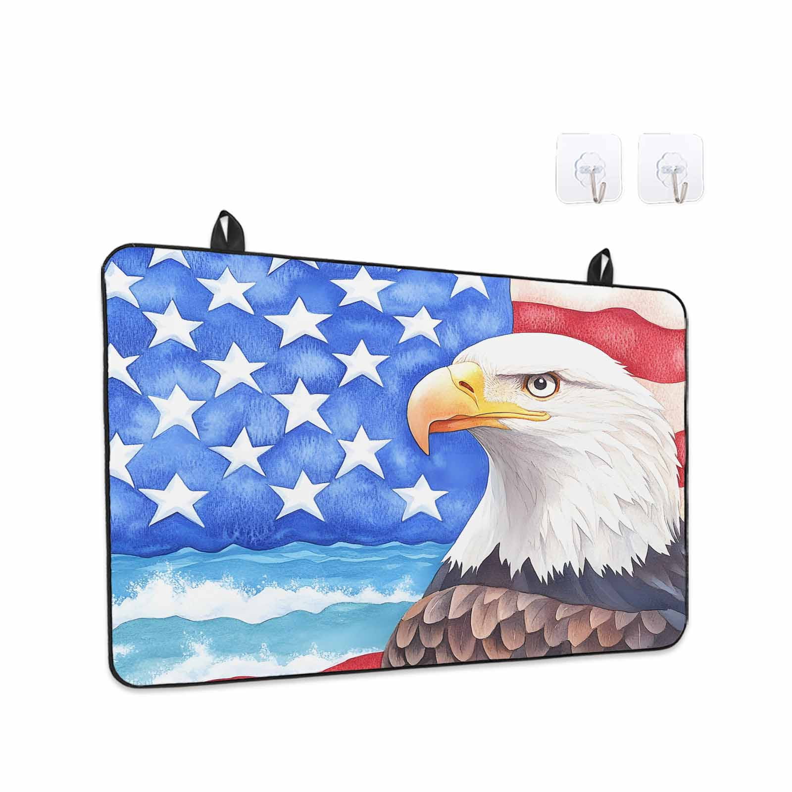 American Flag Stove Top Cover for Electric Stove, Heat-proof & Non Slip Glass Top Stove Cover Protector, Country Eagle Independence Day Blue Red Kitchen Flat Cooktop Rubber Mat 24x21 Inches