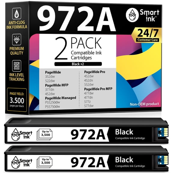 Cartucho de tinta Smart Ink compatible con HP 972A 972 A (juego de 2)