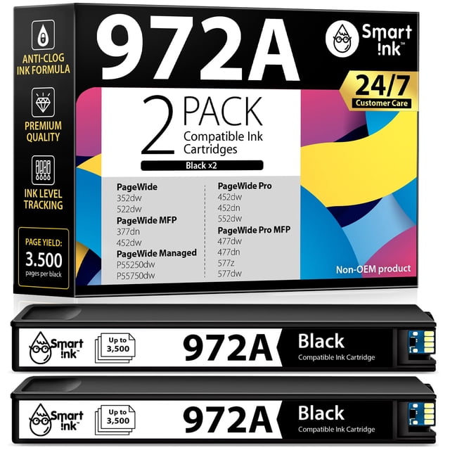 Cartucho de tinta Smart Ink compatible con HP 972A 972 A (juego de 2)