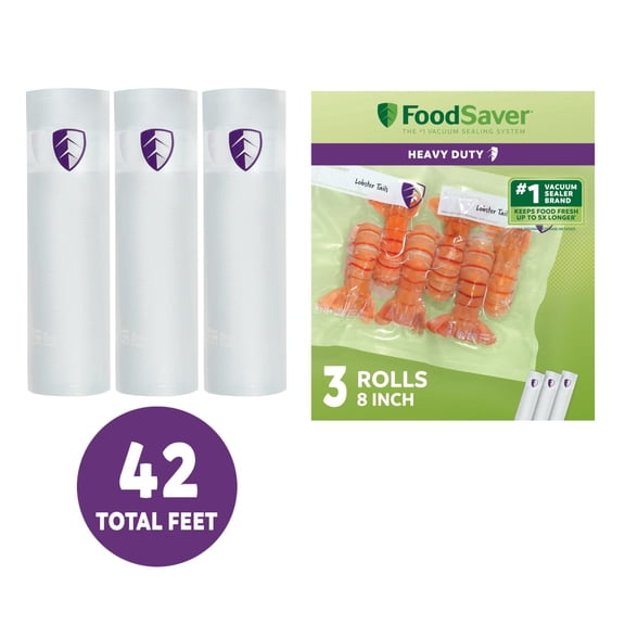 FoodSaver Heavy Duty Vacuum Sealer Rolls, 3 Pack, 8-Inch x 14-Foot, BPA-Free Storage Bags
