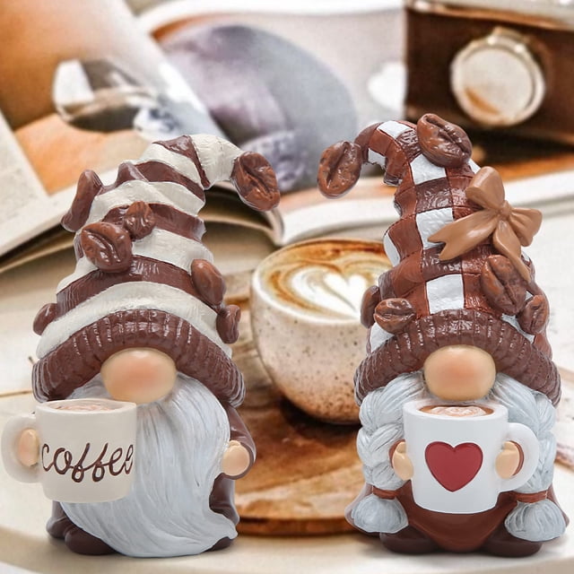 Figuras de gnomos de café, decoración de enano elfo sueco para Bar, hogar, regalos para vacaciones o cumpleaños, 2 uds.