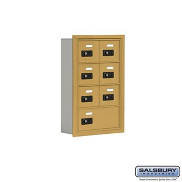Salsbury 19045-07GRC 5 in. Cell Phone Storage Locker - 4 Door High Unit - 6 A Doors & 1 B Door - Gold - Recessed Mounted - Resettable Combination Locks